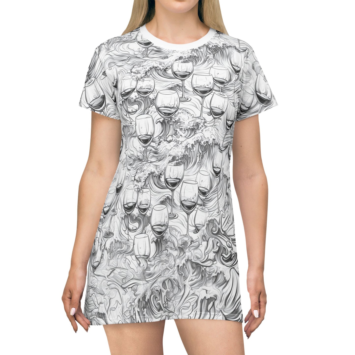 Whimsical Wine Glasses T-Shirt Dress - Perfect for Parties & Casual Outings