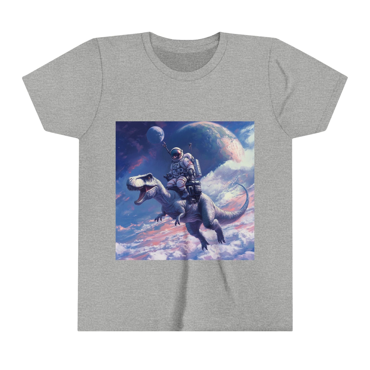 Astronaut Riding T-Rex Youth Short Sleeve Tee - Fun Space Adventure