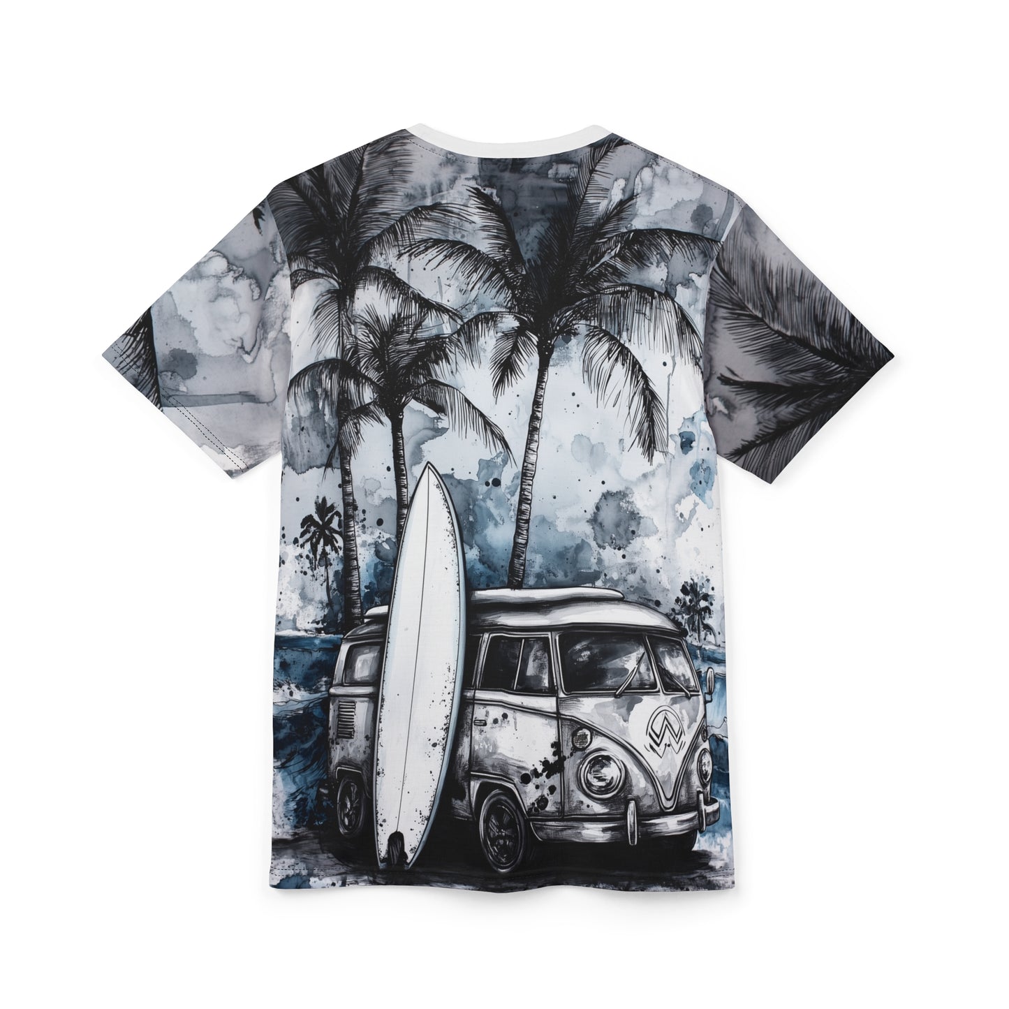 Surf Vibes Unisex Cut & Sew Tee - Beachy Palm Trees & Vintage Van Design