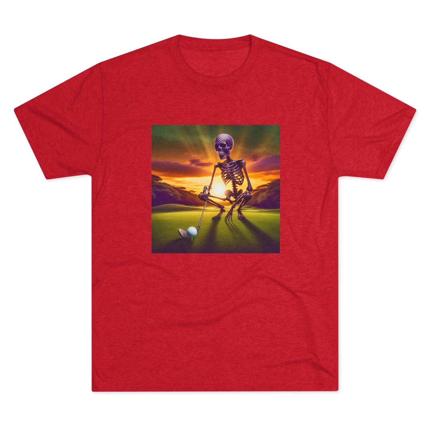 Skeleton Golf Tri-Blend Tee - Sunset Time Golfer Shirt