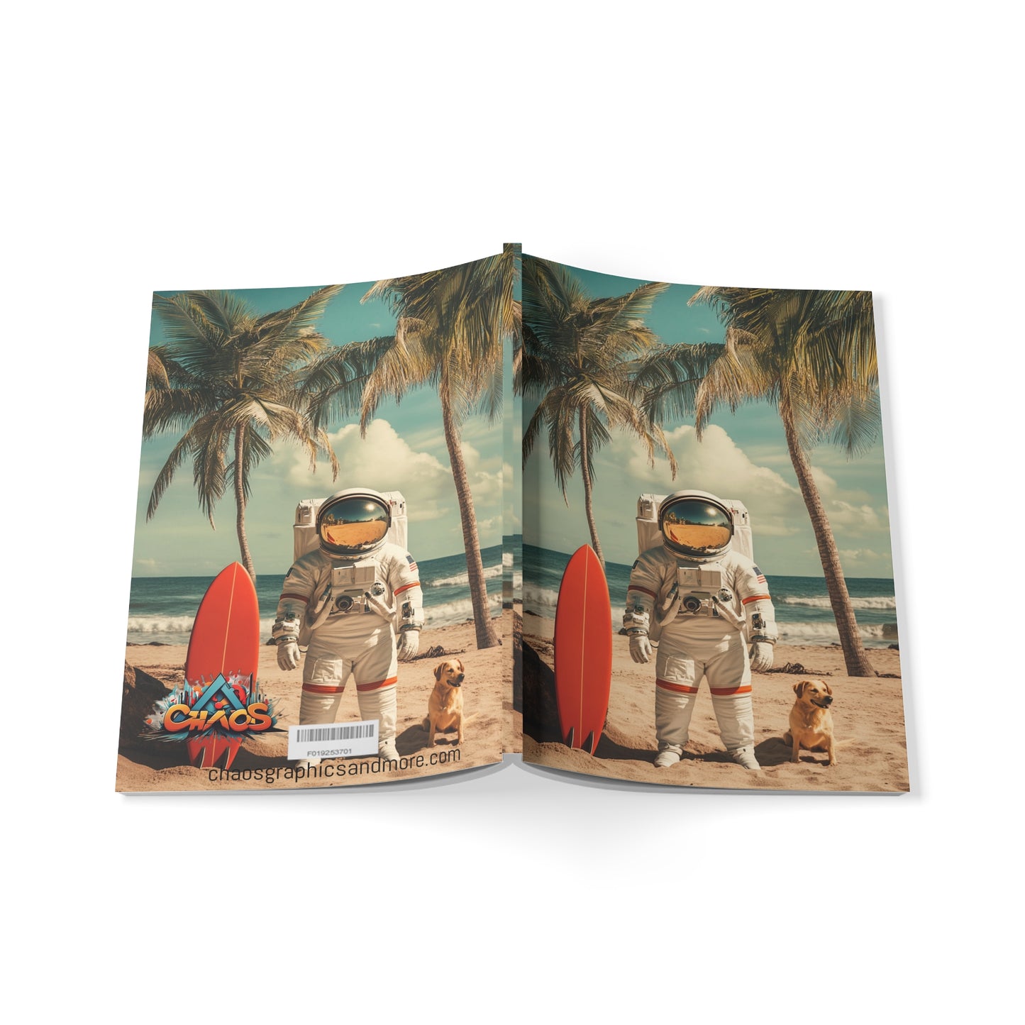 Beach Vibes Softcover Notebook - Astronaut & Dog Design