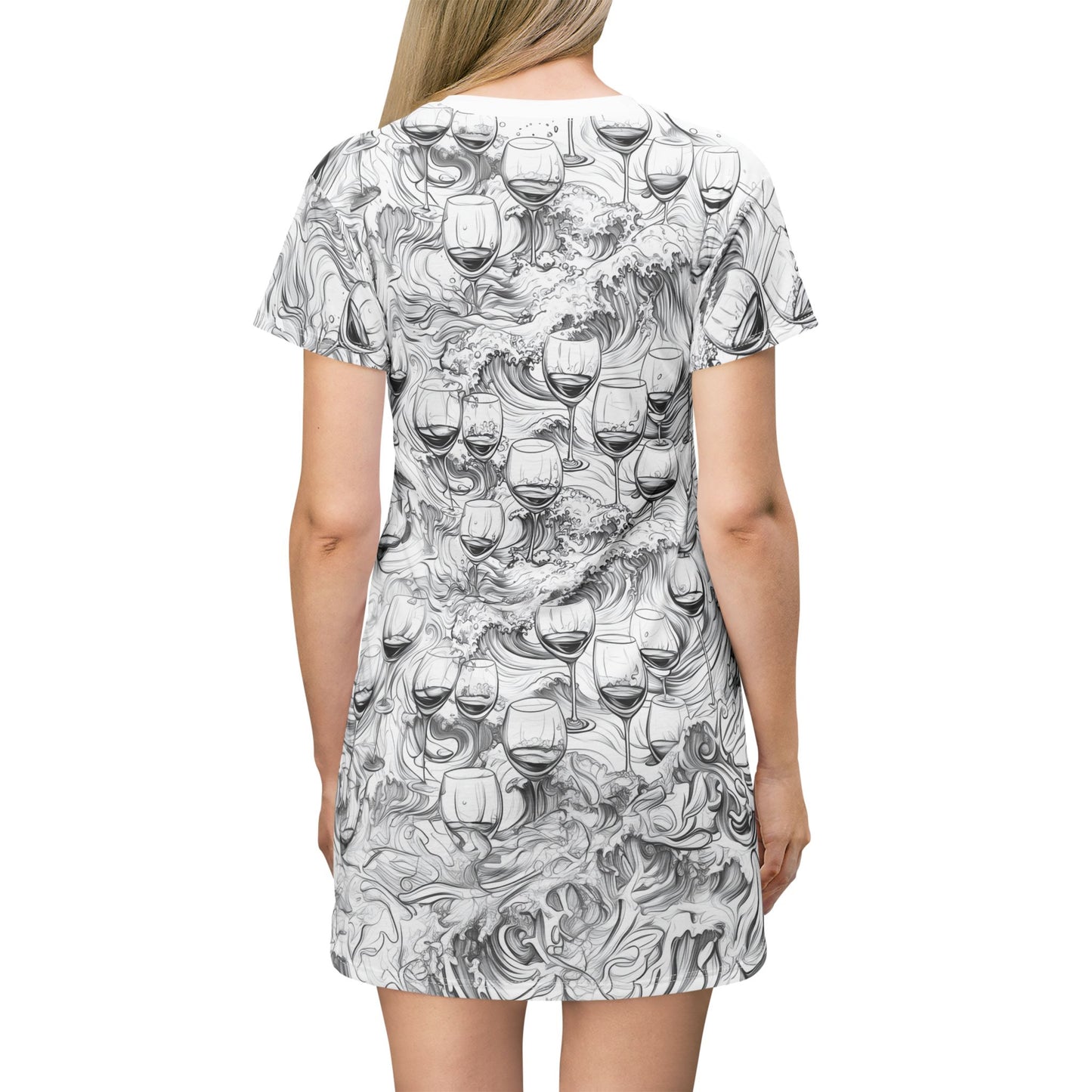 Whimsical Wine Glasses T-Shirt Dress - Perfect for Parties & Casual Outings
