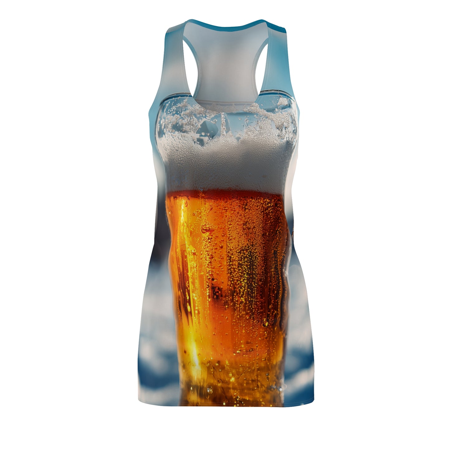 Beer Lover's Racerback Dress v2, Casual Summer Dress, Beer Theme AOP Dress, Eco-Friendly Dress, Outdoor Party Outfit