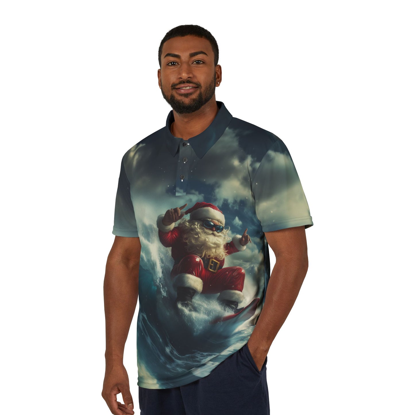 Santa Surfing Unisex Polo Shirt - Like a Boss Holiday Design