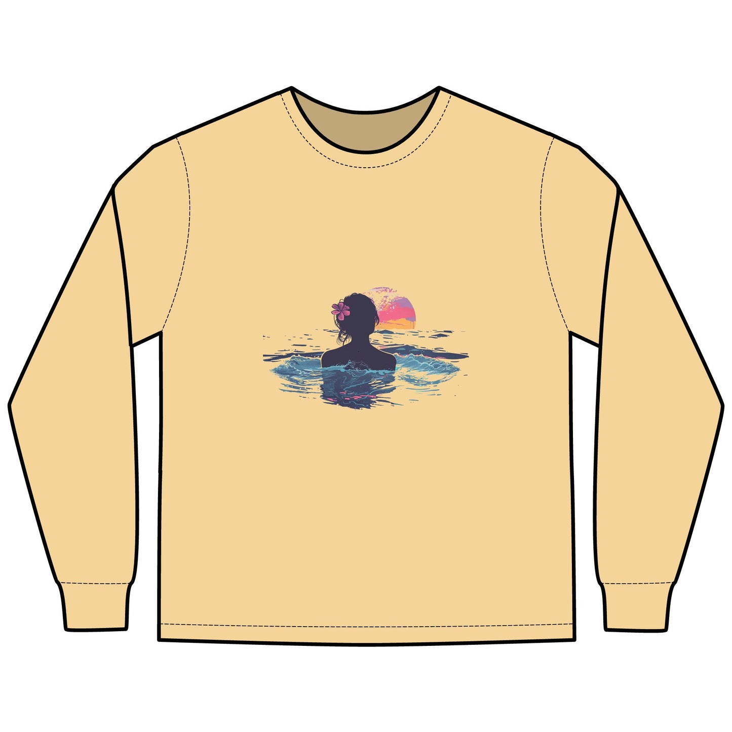 Long Sleeve T-Shirt - Lady in Tide Pool Watching Sunset Ocean Scene