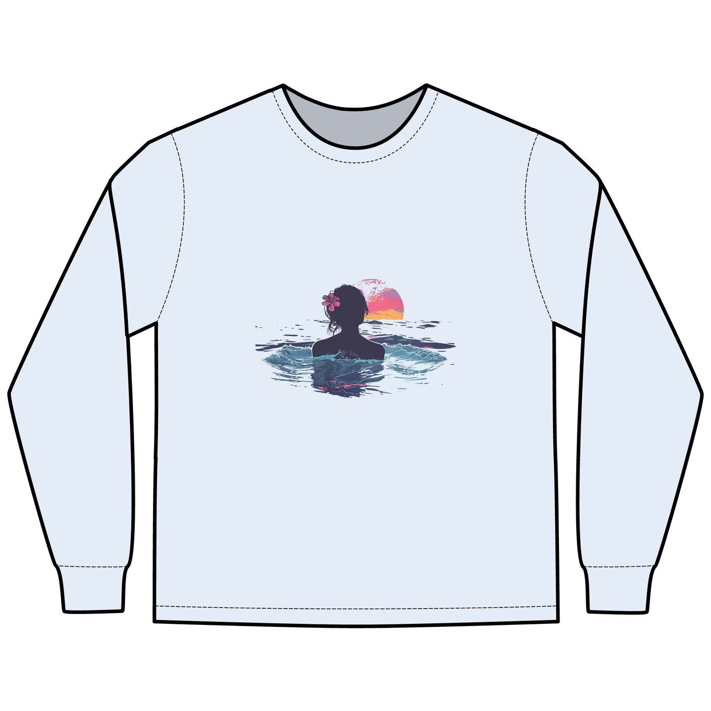 Long Sleeve T-Shirt - Lady in Tide Pool Watching Sunset Ocean Scene