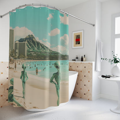 Artistic Shower Curtain Design - Aliens on Waikiki