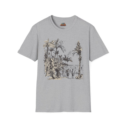 Waikiki Messy Ink Drawing - Unisex Softstyle T-Shirt