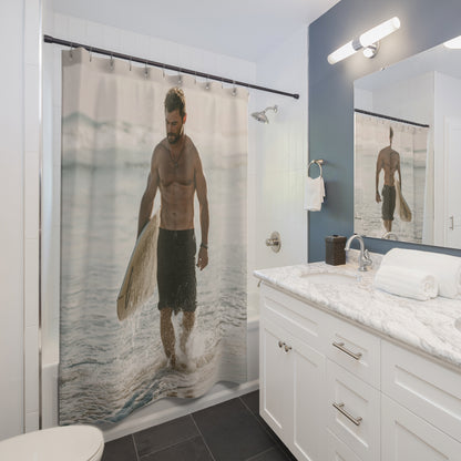 Surfside Handsome: Male Surfer Beach Shower Curtain