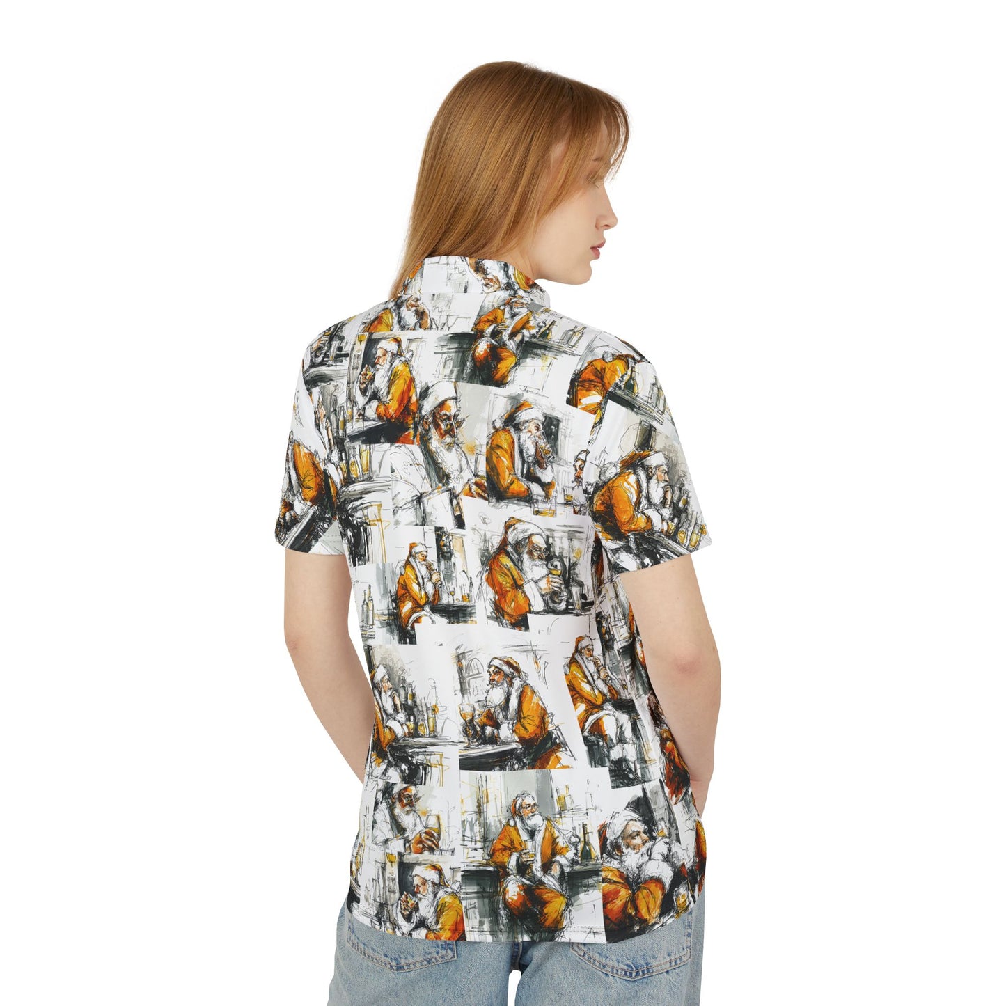 Polo Shirt Santa at a Bar Sketch Style Collage Christmas Apparel