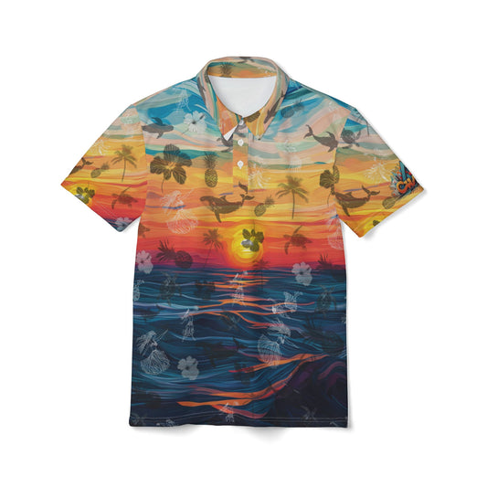 Tropical Aloha Unisex Polo Shirt with Sunset Graphics - Full Pattern