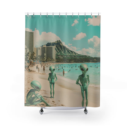 Artistic Shower Curtain Design - Aliens on Waikiki