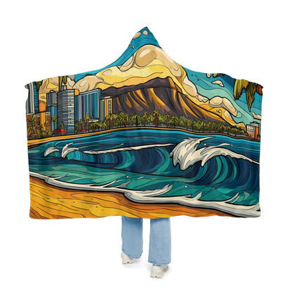 Hooded Beach Wave Snuggle Blanket – Tropical Ocean Sunset Design