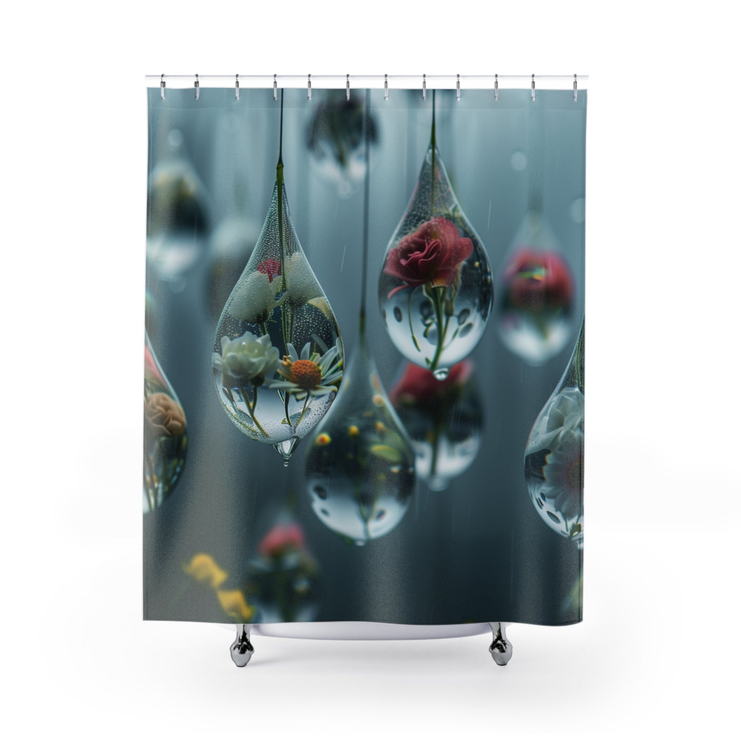 Artistic Shower Curtain Design - Flowers in Waterdrops