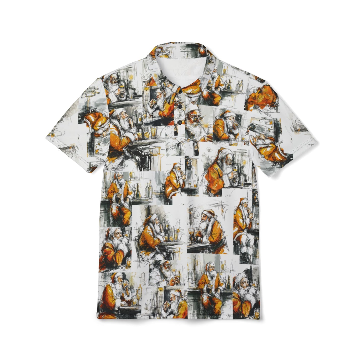 Polo Shirt Santa at a Bar Sketch Style Collage Christmas Apparel