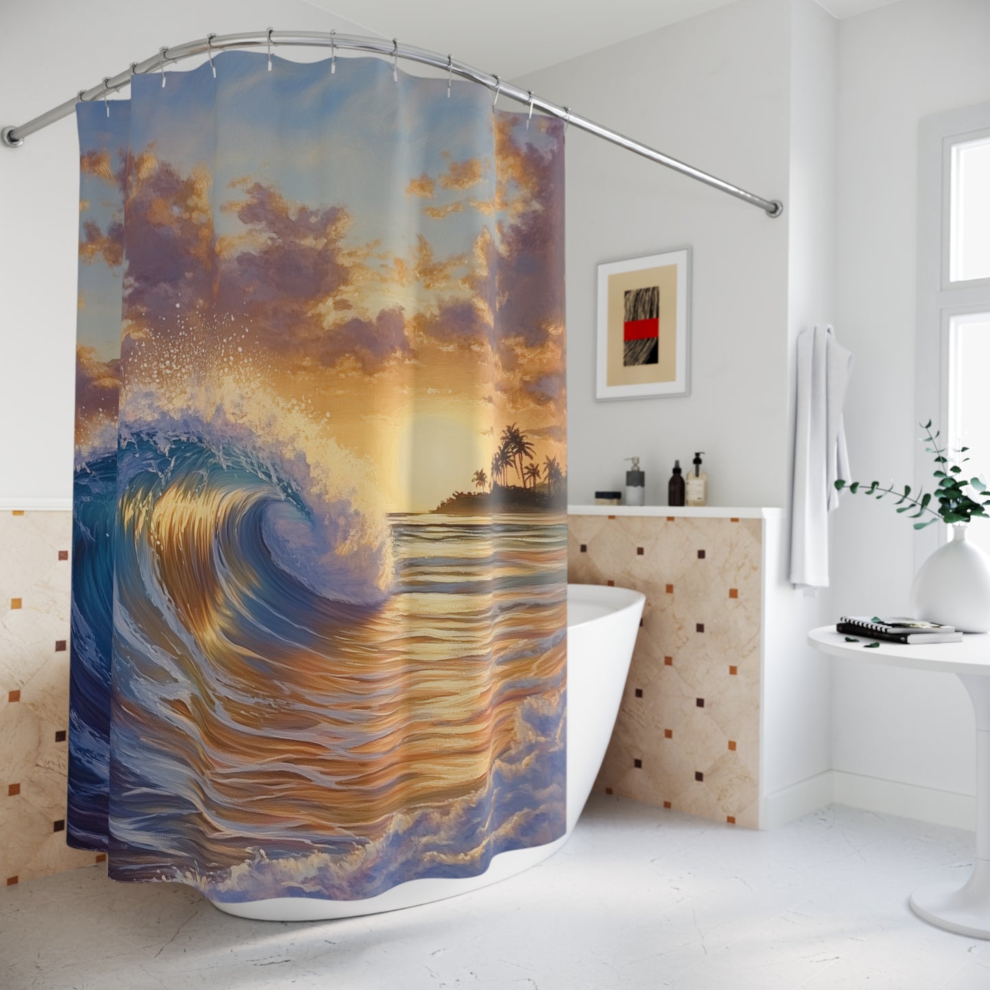 Tropical Wave Shower Curtains - Sunset Beach Vibes