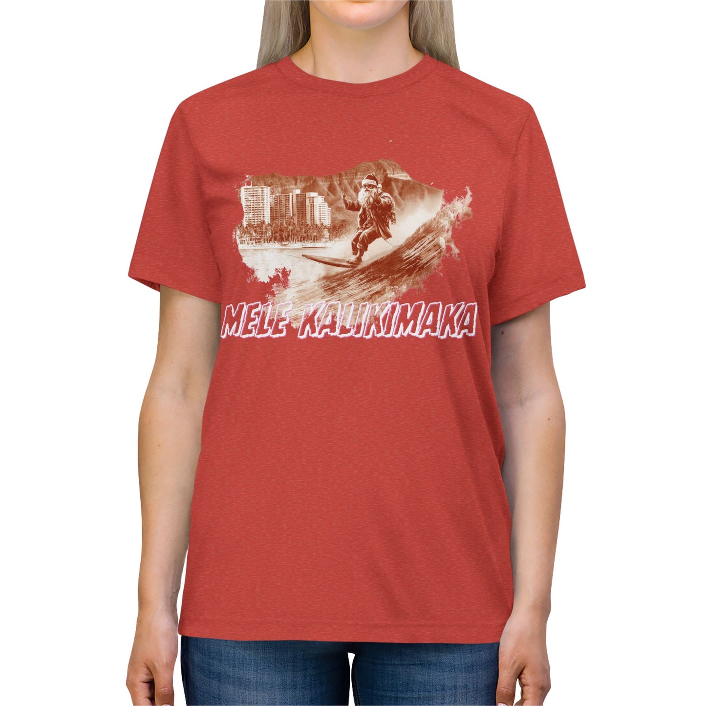 Surfing Santa Christmas Triblend Tee - Mele Kalikimaka Waikiki
