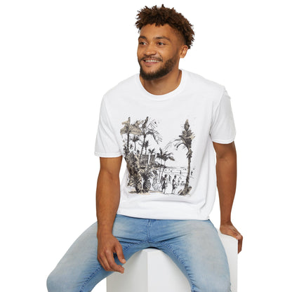 Waikiki Messy Ink Drawing - Unisex Softstyle T-Shirt