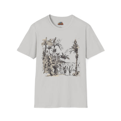 Waikiki Messy Ink Drawing - Unisex Softstyle T-Shirt