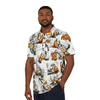 Polo Shirt Santa at a Bar Sketch Style Collage Christmas Apparel
