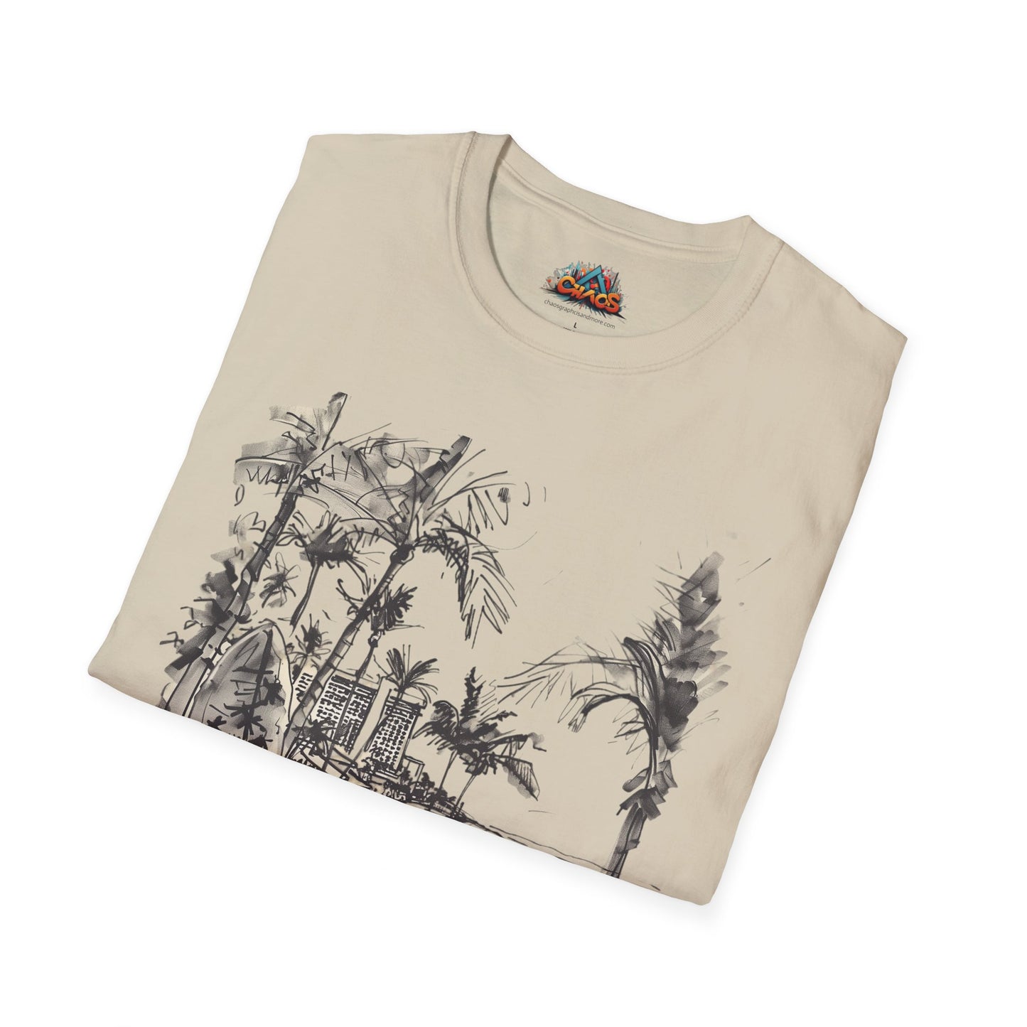 Waikiki Messy Ink Drawing - Unisex Softstyle T-Shirt