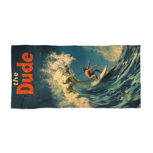 Beach Towel Retro Comic Book Surfers on Big Waves Chicks and Dudes V3