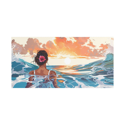 Sunset Ocean Canvas — Woman at Sea Stretched Satin Wall Art