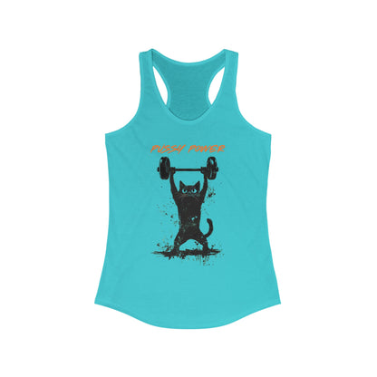 Tank Top Cat Lifting Weights Racerback Tank - Pussy Cat Power Women's Apparel