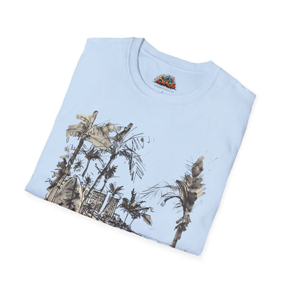 Waikiki Messy Ink Drawing - Unisex Softstyle T-Shirt