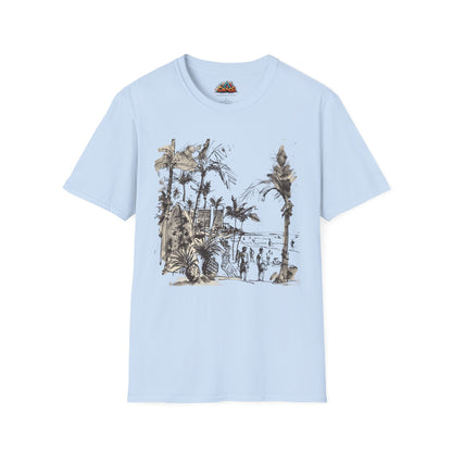 Waikiki Messy Ink Drawing - Unisex Softstyle T-Shirt