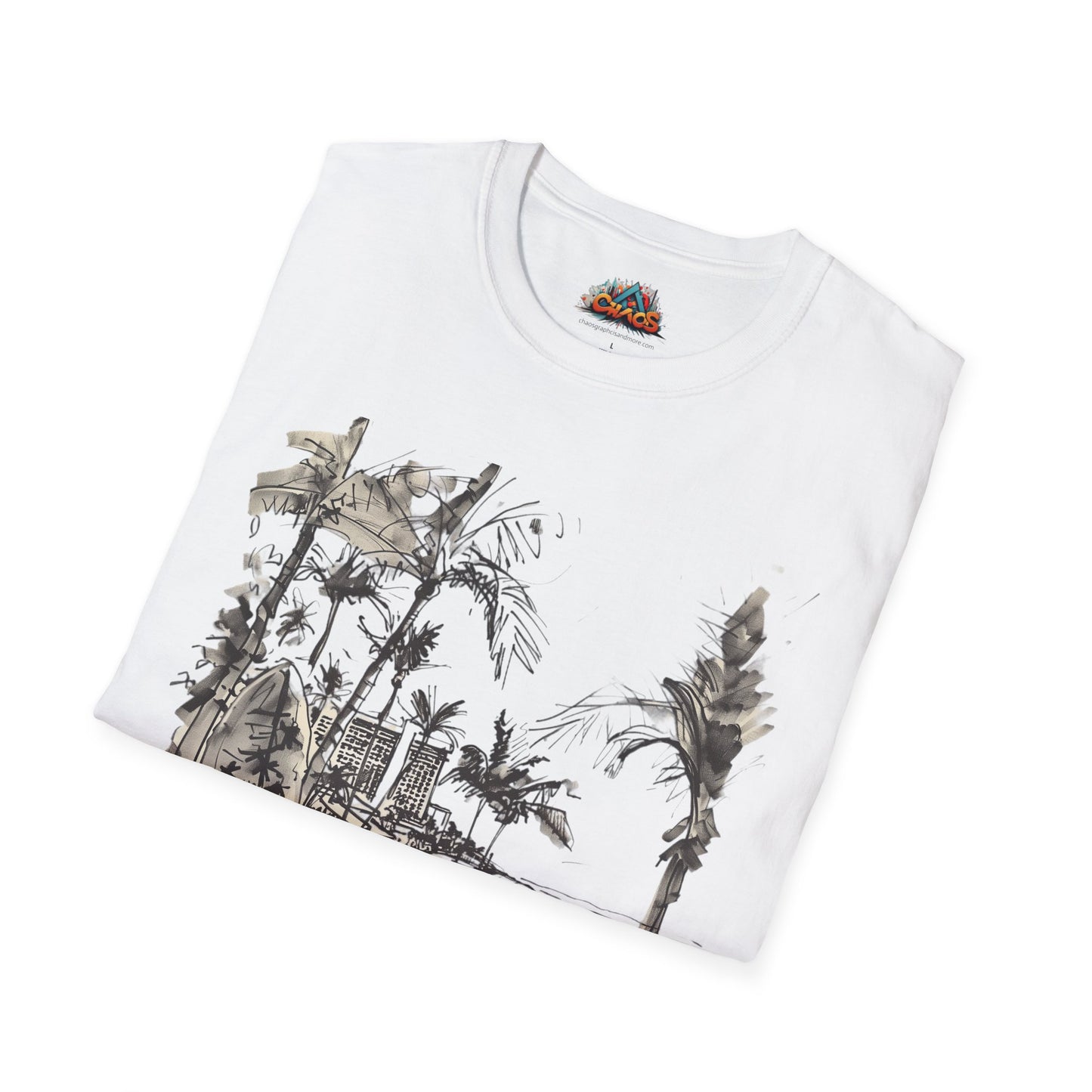 Waikiki Messy Ink Drawing - Unisex Softstyle T-Shirt