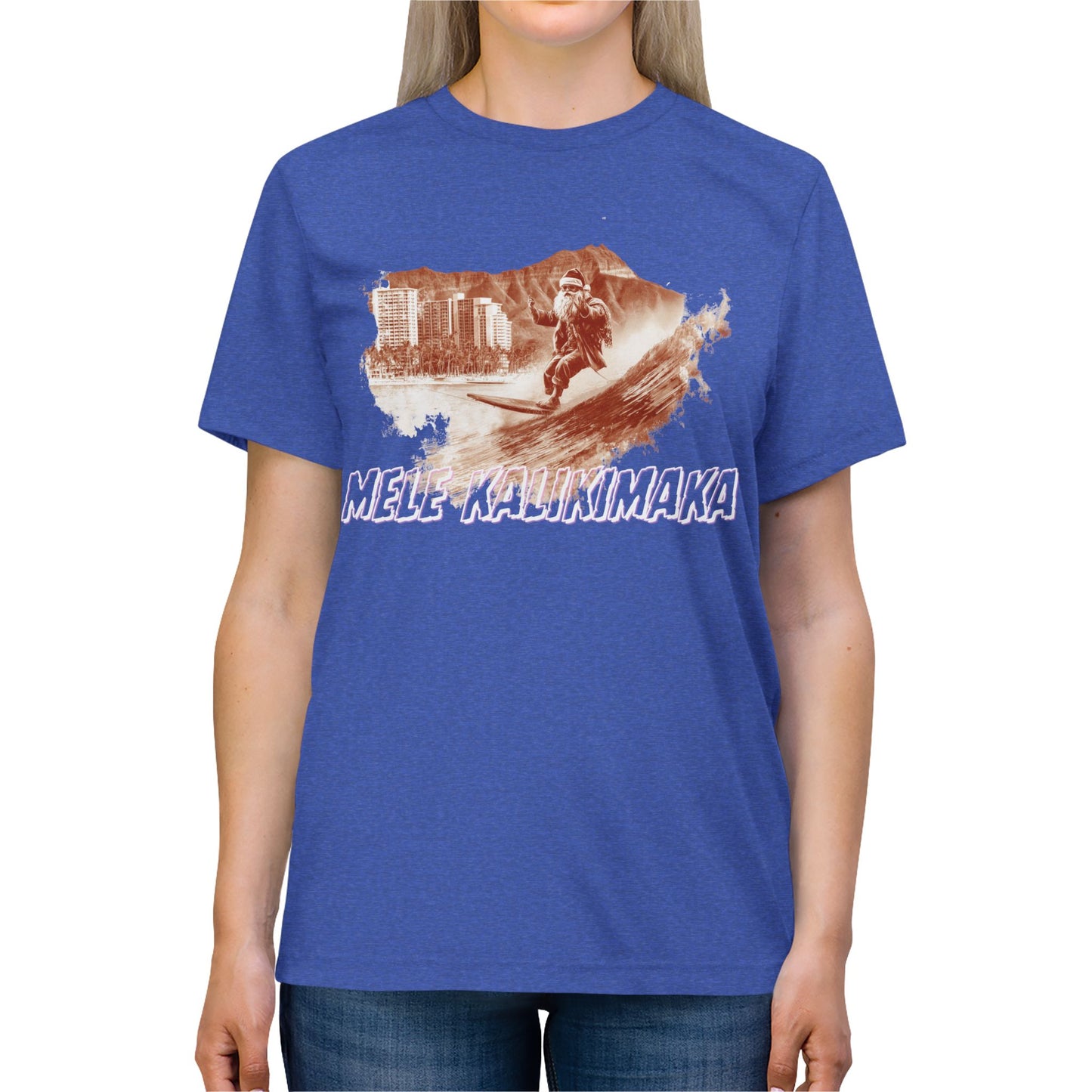 Surfing Santa Christmas Triblend Tee - Mele Kalikimaka Waikiki