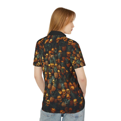 Polo Shirt with Edgy Pineapple Skull Design