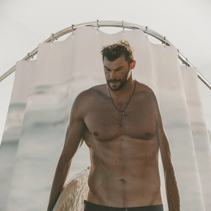 Surfside Handsome: Male Surfer Beach Shower Curtain