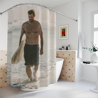 Surfside Handsome: Male Surfer Beach Shower Curtain