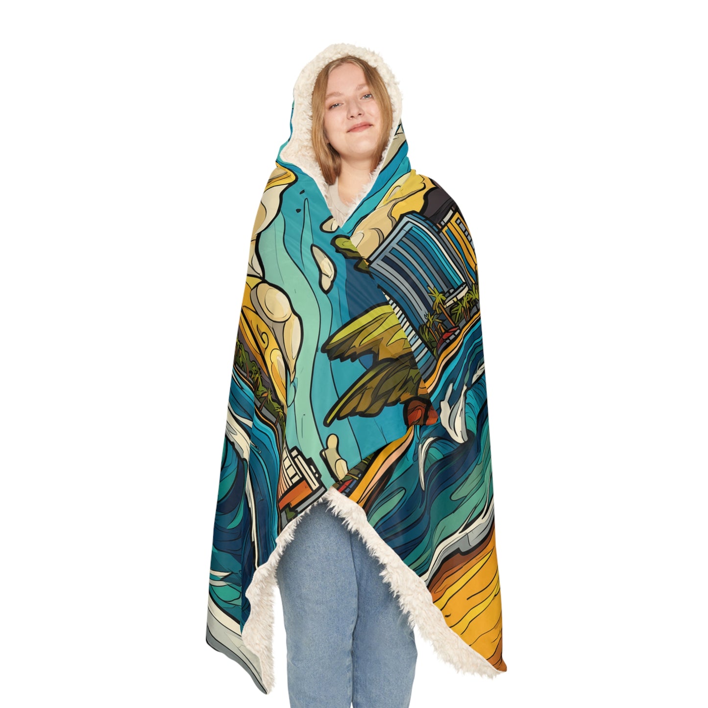 Hooded Beach Wave Snuggle Blanket – Tropical Ocean Sunset Design