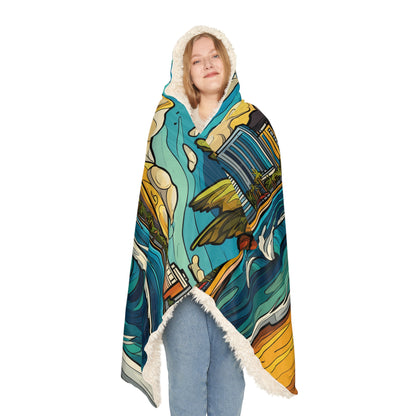 Hooded Beach Wave Snuggle Blanket – Tropical Ocean Sunset Design
