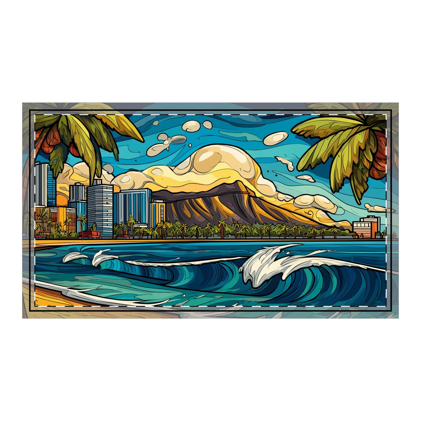 Hawaii Surf Coastal Pillow Sham — Waikiki Beachscape Cotton Decorative Sham