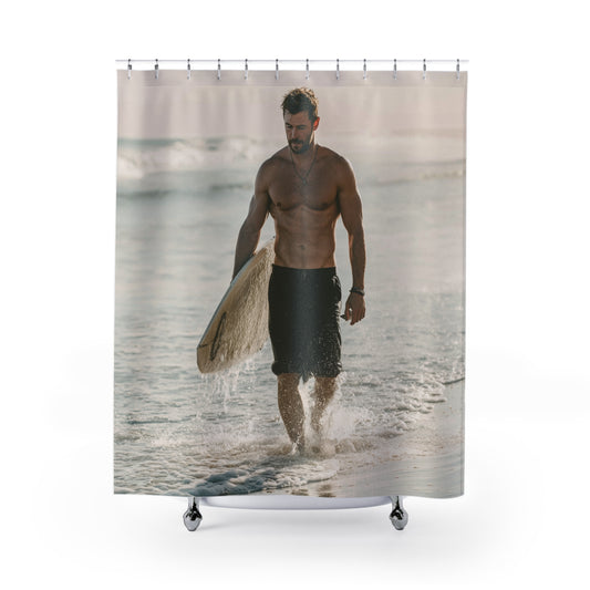 Surfside Handsome: Male Surfer Beach Shower Curtain