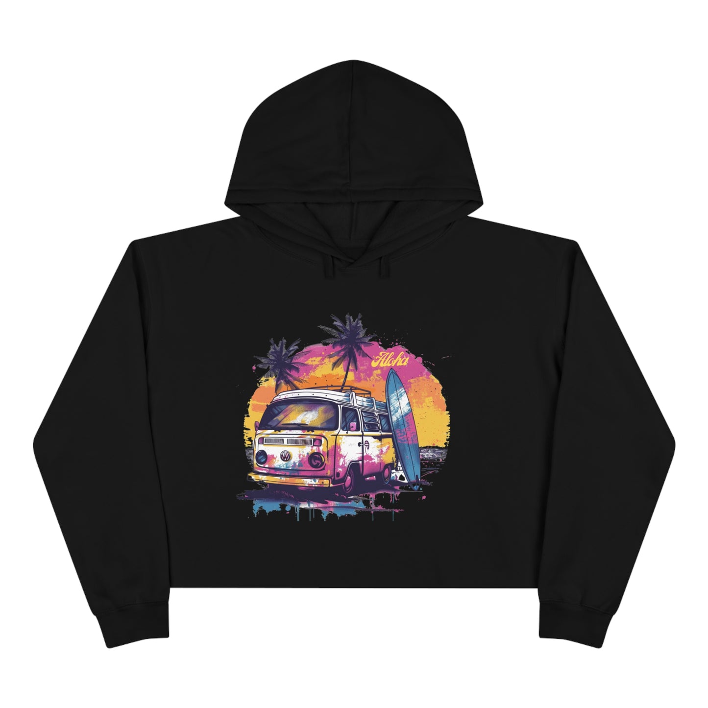 Crop Hoodie - Camper Van v1 - Black