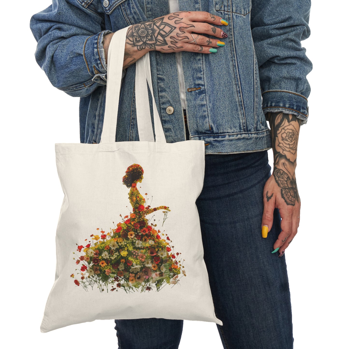 Natural Tote Bag - Flowers and Art V1