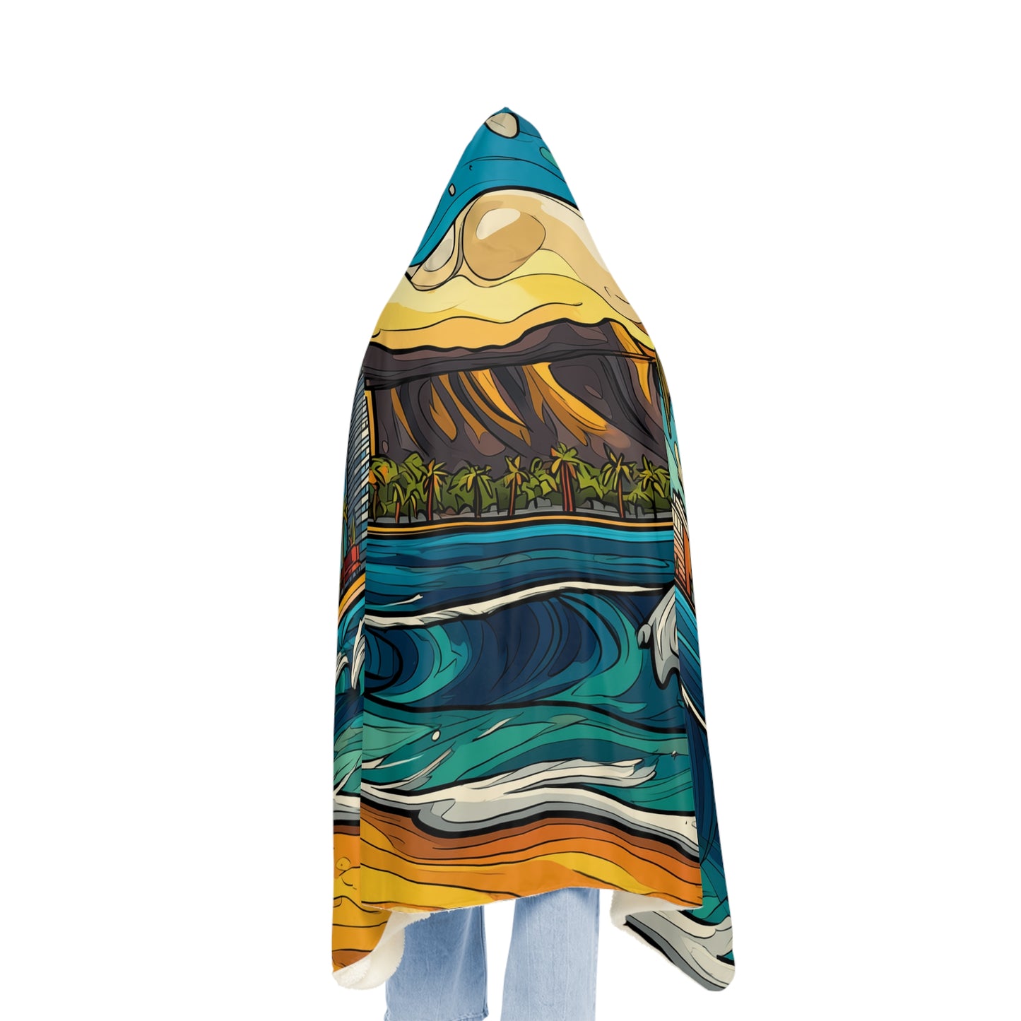 Hooded Beach Wave Snuggle Blanket – Tropical Ocean Sunset Design