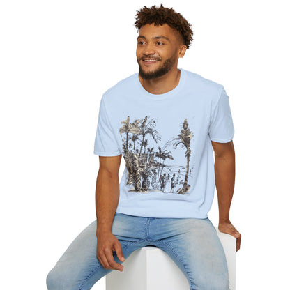 Waikiki Messy Ink Drawing - Unisex Softstyle T-Shirt