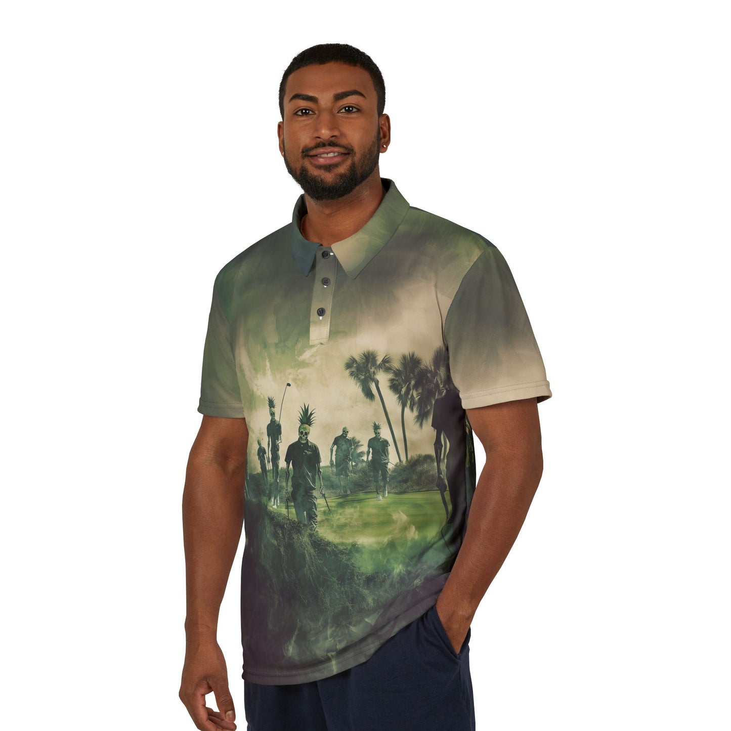 Ghost Pineapple Polo Shirt - Tropical Edgy Golf Attire