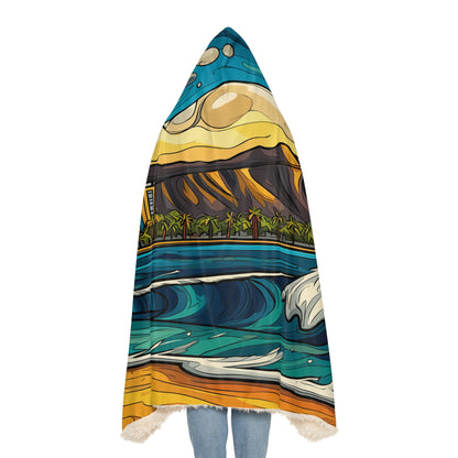 Hooded Beach Wave Snuggle Blanket – Tropical Ocean Sunset Design