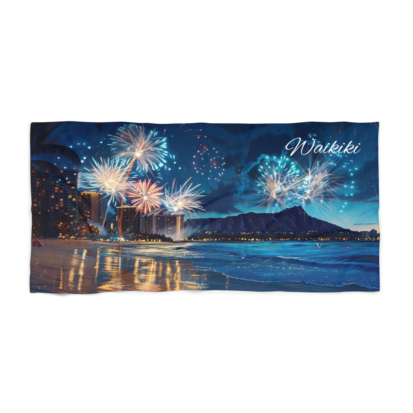 Beach Towel - Waikiki Fireworks